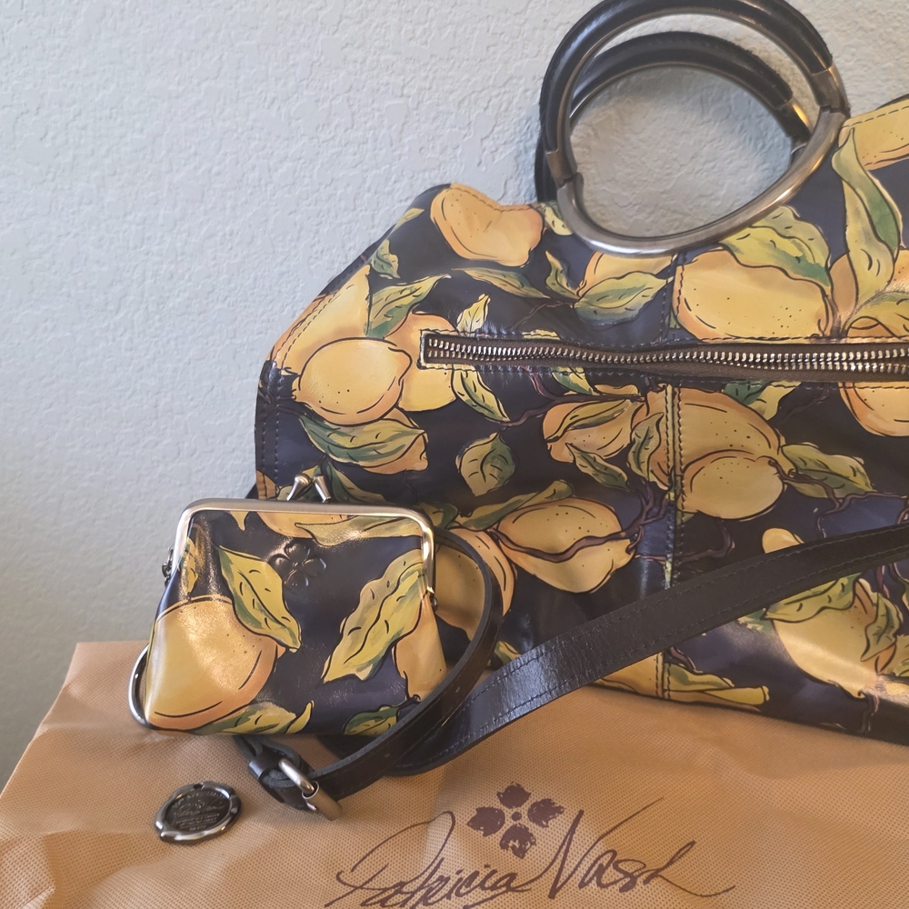 Patricia Nash Positano Limon Lemon Leather Handbag + Matching Change Purse Set - Picture 2 of 10